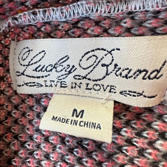 LUCKY BRAND Women MEDIUM Pink Wool Mohair Blend Brush Plaid Open Front Cardigan - Picture 13 of 14